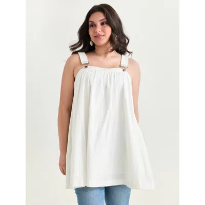 Bloomchic Women's Plus Size Cotton Adjustable Strap A-line Tunic Dress Whitesmoke Solid Cropped Vacation 10/m