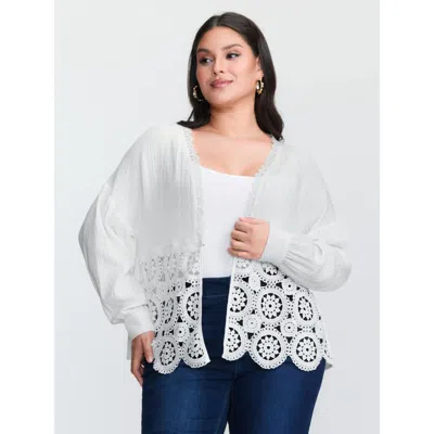 Bloomchic Women's Plus Size Cotton Boho Lace Cut-out Open-front Kimono Originalwhite 12/l