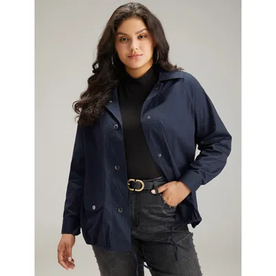 Bloomchic Women's Plus Size Cotton Button Fly Drawstring Hem Coat Indigo Plain 14-16/1x In Purple