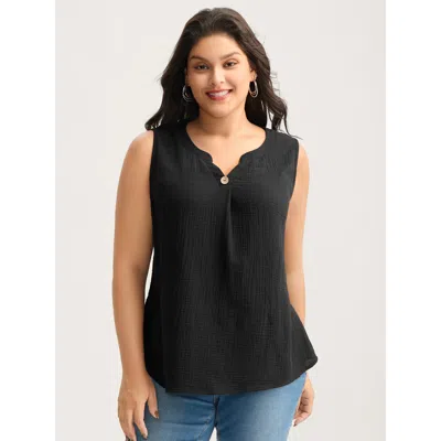 Bloomchic Women's Plus Size Cotton Button Front Solid Tank Top Black Casual A-line 30/6x