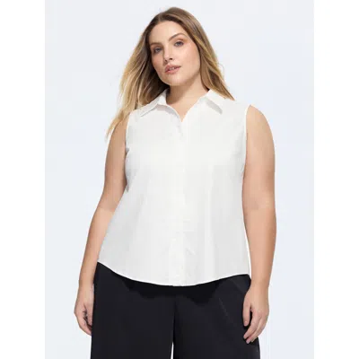 Bloomchic Women's Plus Size Cotton Collared Sleeveless Fitted Tank Top Originalwhite Office Relaxed Fit Straig