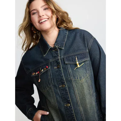 Bloomchic Women's Plus Size Cotton Colorful Buttons Vintage Wash Denim Jacket Bluevintage Not Graphics Casual 