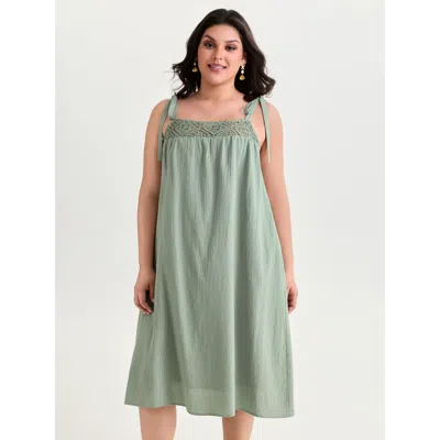 Bloomchic Women's Plus Size Cotton Cut-out Neckline Shoulder Tie Flowy Midi Dress Mint Solid Maxi Vacation Pat In Green