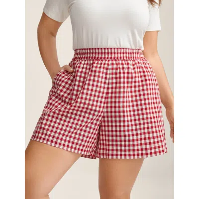 Bloomchic Women's Plus Size Cotton Delicate Plaid Print Wide-leg Lounge Shorts Raspberry Short 10/m In Pink
