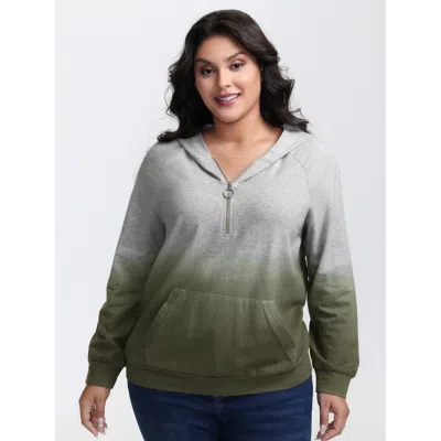 Bloomchic Women's Plus Size Cotton Dip-dyeing Half-zipper Hoodie Armygreen Casual 12/l