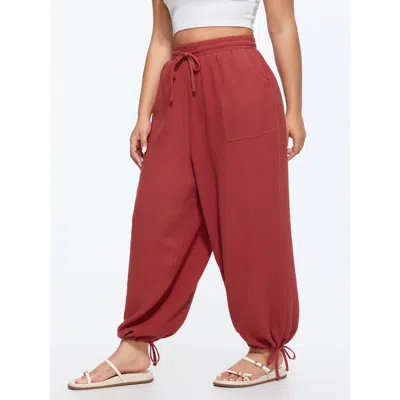 Bloomchic Women's Plus Size Cotton Drawstring Jogger Pants Rust Solid Jogger Mid Rise Casual 18-20/2x In Brown