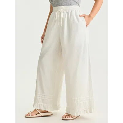 Bloomchic Women's Plus Size Cotton Drawstring Waist Semi-sheer Straight Pants Beige Solid Straight Fit Mid Ris In Sand