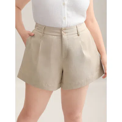 Bloomchic Women's Plus Size Cotton Elastic Twill Pockets Wide-leg Shorts Apricot Casual Wide Leg Pleated Short In Orange
