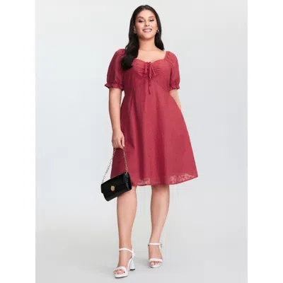 Bloomchic Women's Plus Size Cotton Embroidered Adjustable Drawstring Bodice Mini Dress Crimson Synthetic Textu In Red