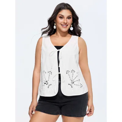 Bloomchic Women's Plus Size Cotton Eyelet Embroidered Breathable Tank Top Originalwhite Vacation Straight Fit 