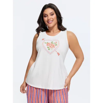 Bloomchic Women's Plus Size Cotton Floral Cupid Arrow Print Stretchy Tank Top Whitesmoke Casual Straight Fit R