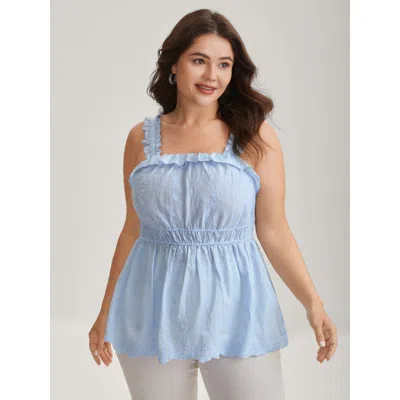 Bloomchic Women's Plus Size Cotton Floral Textured Ruffled Tank Top Lightblue Elegant A-line 12/l In Blue