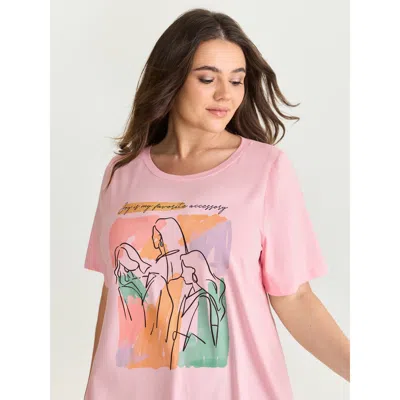 Bloomchic Women's Plus Size Cotton Joy Print T-shirt Lightpink Solid Casual Short Sleeve Round Neck 10/m