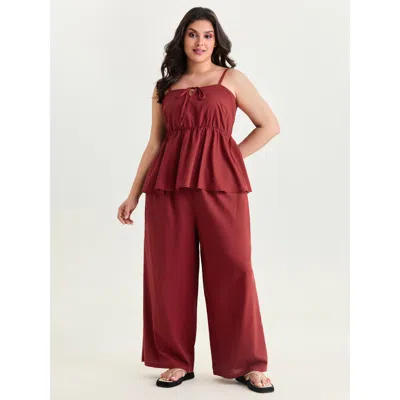 Bloomchic Women's Plus Size Cotton Linen Drawstring Waist Plain Pants Scarlet Straight Fit Mid Rise Casual 10/ In Red