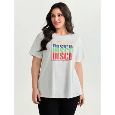 Bloomchic Women's Plus Size Cotton Multi-color Disco Print Stretchy T-shirt Whitesmoke Casual Short Sleeve 12/