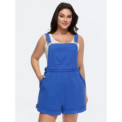 Bloomchic Women's Plus Size Cotton Overall Pockets Folded Hem Romper Brightblue Casual 22-24/3x In Blue