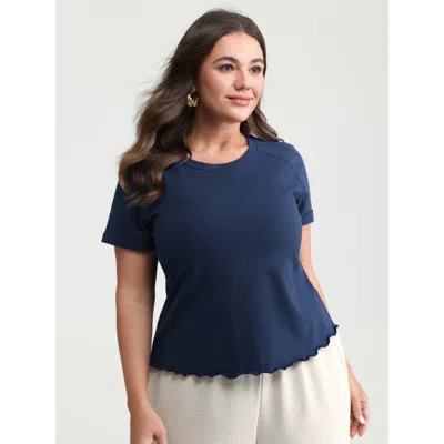 Bloomchic Women's Plus Size Cotton Plain Round Neck Fitted T-shirt Darkblue Non Casual Short Sleeve 22-24/3x In Blue