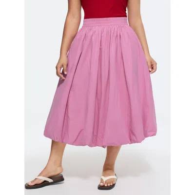 Bloomchic Women's Plus Size Cotton Pockets Bubble Hem Midi Skirt Peach Smocked Bubble Casual 10/m In Orange