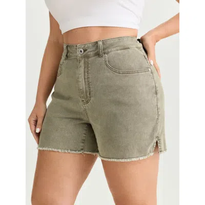Bloomchic Women's Plus Size Cotton Pockets Skinny-fit Denim Shorts Denimolive Non High Rise Medium Stretch Cas