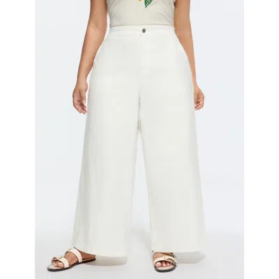 Bloomchic Women's Plus Size Cotton Pockets Straight-fit Pants Whitesmoke Solid Wide Leg Mid Rise Casual 10/m