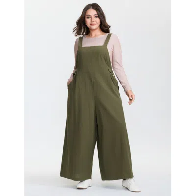 Bloomchic Women's Plus Size Cotton Pockets Wide Leg Jumpsuit Armygreen Casual 14-16/1x