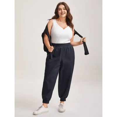 Bloomchic Women's Plus Size Cotton Pull-on Waist Solid Jogger Pants Indigo Non Tapered Ankle Mid Rise Casual 1 In Purple