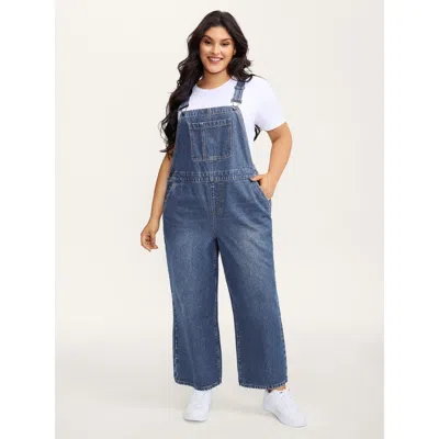 Bloomchic Women's Plus Size Cotton Relaxed-fit Side Button Overall Denim Jumpsuit Denimlightblue Not Graphics 