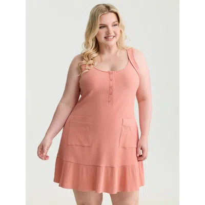 Bloomchic Women's Plus Size Cotton Scoop Neckline Ruffled Hem Mini Dress Denimpink Non Tunic Casual Texture 14