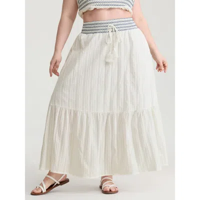Bloomchic Women's Plus Size Cotton Shirred Contrast Waist Pockets Maxi Skirt Whitesmoke Smocked Non Casual 18-