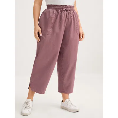 Bloomchic Women's Plus Size Cotton Shirred Wide Waistband Hem Slit Pants Crepe Non Straight Fit Mid Rise Casua