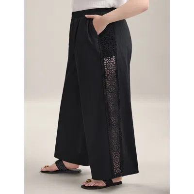 Bloomchic Women's Plus Size Cotton Side Lace Wide-leg Pants Black Non Wide Leg Mid Rise Vacation 12/l