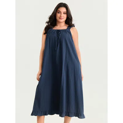 Bloomchic Women's Plus Size Cotton Solid Ruffle Strap Drawstring Maxi Dress Indigo Solid Maxi Casual Bowknot 1 In Purple