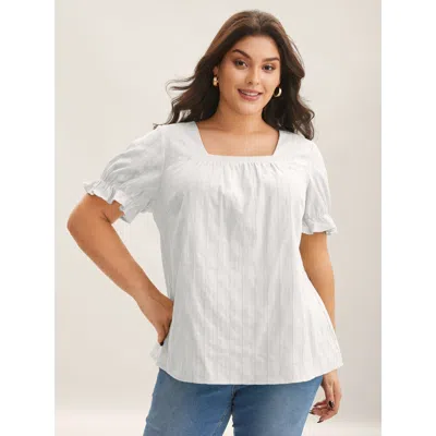 Bloomchic Women's Plus Size Cotton Square Neck Ruffled Sleeve Shirt Originalwhite Solid Elegant Short Sleeve S