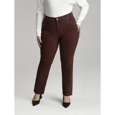 Bloomchic Women's Plus Size Cotton Straight Leg High Rise Color Wash Jeans Maroon Plain Plain High Stretch 10/ In Burgundy