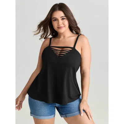 Bloomchic Women's Plus Size Cotton Stretchy Cut-out Neckline Tank Top Black Casual Straight Fit Square Neck 10