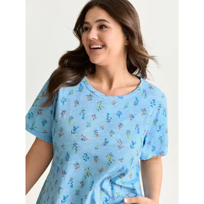Bloomchic Women's Plus Size Cotton Stretchy Floral Print Long T-shirt Lightblue Ditsy Floral Casual Short Slee In Blue
