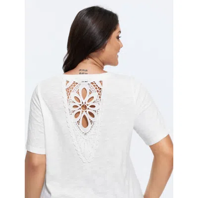 Bloomchic Women's Plus Size Cotton Stretchy Plain Open-back Cut-out T-shirt Whitesmoke Solid Casual Short Slee