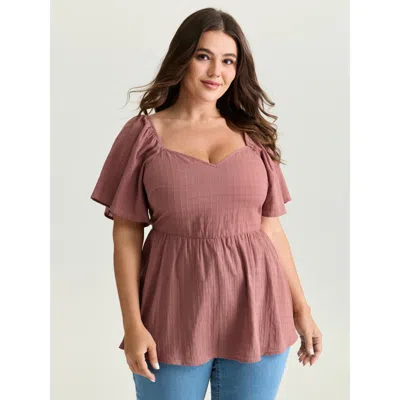 Bloomchic Women's Plus Size Cotton Stretchy Ruffled Sleeve Fit-and-flare Blouse Dustypink Solid Casual Short S In Pink
