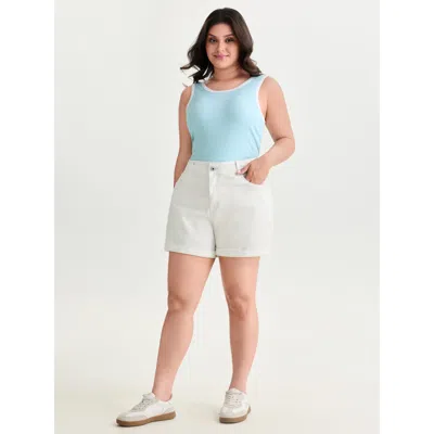 Bloomchic Women's Plus Size Cotton Stretchy Straight-leg Denim Shorts Opticwhite Non High Rise Casual 10/m In White