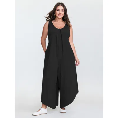 Bloomchic Women's Plus Size Cotton Stretchy V-neck Pocket Jumpsuit Black Casual 22-24/3x