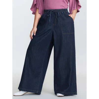 Bloomchic Women's Plus Size Cotton Stretchy Waist Drawstring Wide-leg Jeans Denimindigo Wide Leg No Stretch 28