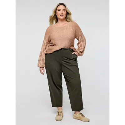 Bloomchic Women's Plus Size Cotton Stretchy Waist Pockets Straight Leg Pants Armygreen Non Straight Fit Mid Ri