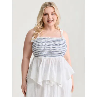 Bloomchic Women's Plus Size Cotton Striped Bodice Fit And Flare Tank Top Whitesmoke Casual A-line 10/m