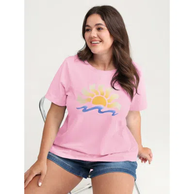 Bloomchic Women's Plus Size Cotton Sun Approved Crew Neck T-shirt Lightpink Sun Casual Short Sleeve 22-24/3x