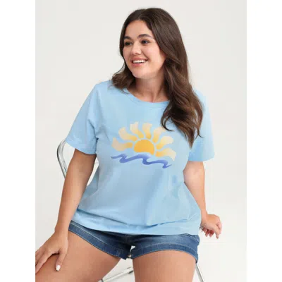 Bloomchic Women's Plus Size Cotton Sun Approved Crew Neck T-shirt Skyblue Sun Casual Short Sleeve 12/l In Blue