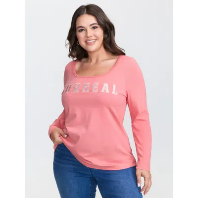 Bloomchic Women's Plus Size Cotton Surreal Motif Scoop Neck T-shirt Watermelon Graphic Casual Long Sleeve Scoo In Green