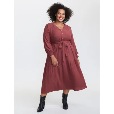 Bloomchic Women's Plus Size Cotton Textured Belted Pockets Maxi Dress Russet Non Maxi Casual Tie Knot 22-24/3x In Brown