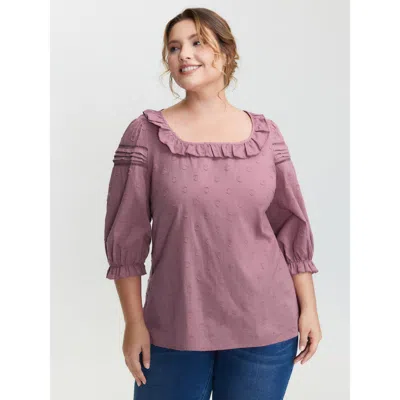 Bloomchic Women's Plus Size Cotton Textured Jacquard Puffy Sleeve Blouse Dustypink Synthetic Texture Elegant 3 In Pink