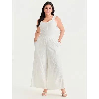 Bloomchic Women's Plus Size Cotton Textured Pocket Wide Leg Pants Whitesmoke Else Wide Leg High Rise Elegant 1