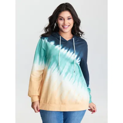 Bloomchic Women's Plus Size Cotton Tie-dye Drawstring Hoodie Multicolor Not Graphics Casual Hooded Neck 14-16/